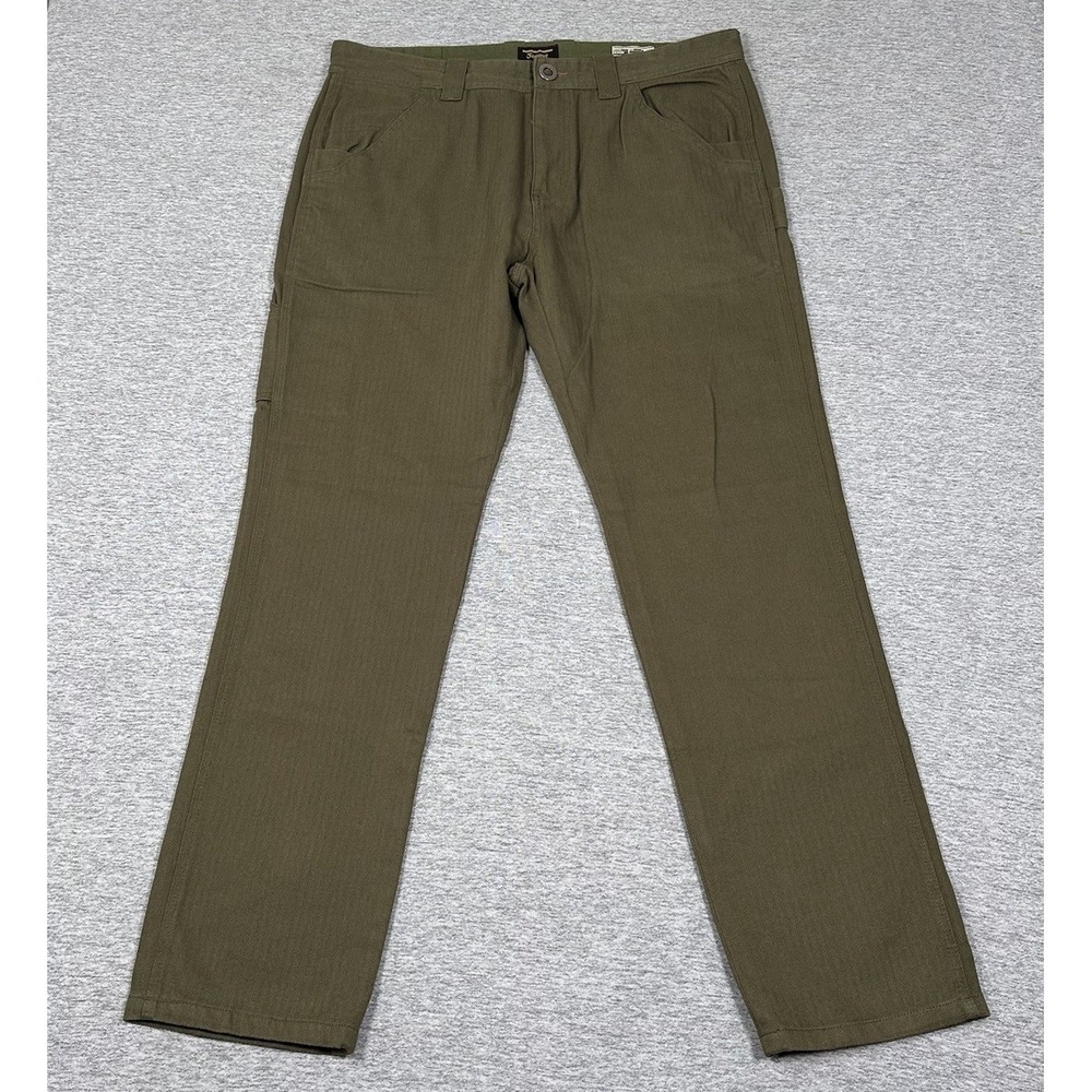Seager Pants Mens 36x34 Green Bison Strong Herringbone Twill Relaxed Outdoor NEW